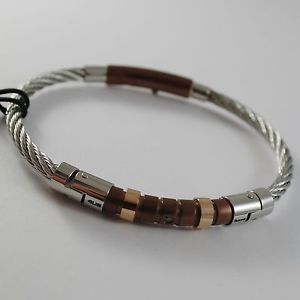 【送料無料】ブレスレット　アクセサリ―　ステンレスブラウンローズスチールワイヤケーブルメタルブレスレットチェーザレstainless brown amp; rose steel wire cable rigid bracelet, 4us by cesare paciotti
