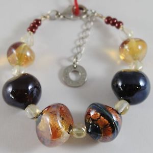 【貨物輸送無料】腕輪 付属品― ブレスレットベネチアムラノガラスブラウンオレンジベージュbracelet antica murrina venezia murano glass brown, amber, beige br727a10