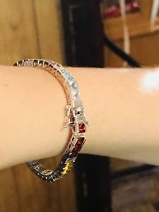 【送料無料】ブレスレット　アクセサリ―　テニスブレスレットsterling silver genuine stone tennis bracelet