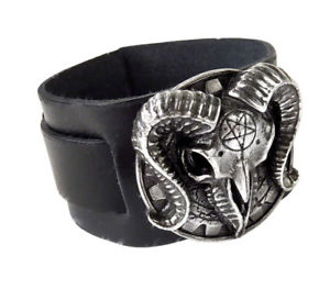 【送料無料】ブレスレット　アクセサリ―　ヤギブレスレットゴシックギアalchemy gothic gears of aiwass pagan goat skull leather bracelet