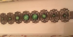 【貨物輸送無料】腕輪 付属品― 緑であること瑠璃腕輪articulated old bracelet with green glass pastes