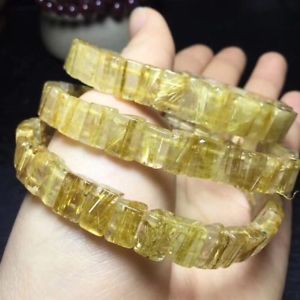 【送料無料】ブレスレット　アクセサリ―　ルチルビーズブレスレットnatural gold rutilated quartz crystal rectangle beads bracelet 10mm aaaaa