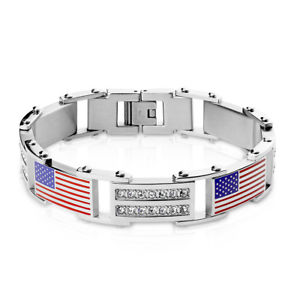 【貨物輸送無料】腕輪 付属品― メンズブレスレットリンクブレスレットアメリカフラグwomens mens bracelet links bracelet インチ silver with usa flag and crystals