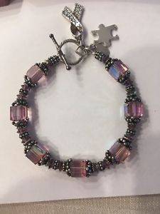 【送料無料】ブレスレット　アクセサリ―　スターリングシルバースタンプスワロフスキークリスタルブレスレットsterling silver stamped 925 amp; swarovski crystal autism awareness bracelet