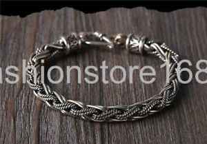 【送料無料】ブレスレット　アクセサリ―　スターリングシルバーファッションハンドニットブレスレットpure s925 sterling silver fashion hand knitted hemp flowers mans bracelet