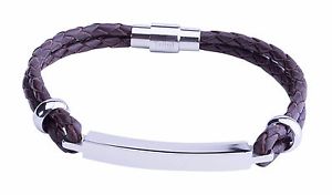 【送料無料】ブレスレット　アクセサリ&mdash;　スチールバーブレスレットbrown mens personalised steel bar id identity leather bracelet free engraving uk｜hokushin