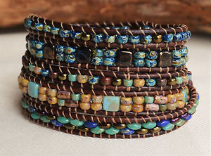 【送料無料】ブレスレット　アクセサリ―　ピカソビーズブレスレットファッションラップrustic picasso five wrap beaded lether bracelet fashion jewelry by yevga