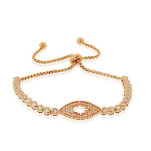 【送料無料】ブレスレット　アクセサリ―　スターリングシルバーローズブレスレット925 sterling silver rose goldtone bezelset hamsa evil eye bracelet, 8