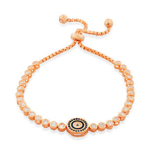 【貨物輸送無料】腕輪 佩び物― スターリングシルバーバラリンクチェーンブレスレットsterling silver rose goldtone bezelset crystals evil eye link chain bracelet