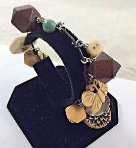 【送料無料】ブレスレット　アクセサリ―　ビーズスターリングシルバーブレスレットbeaded, butterfly, carved char leather wrapped 925 sterling silver bracelet 7