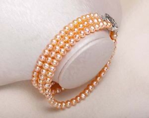 【送料無料】ブレスレット　アクセサリ―　3910mmピンク758インチ925s y3393triple strands 910mm south sea gold pink pearl bracelet 758inch 925s y3393