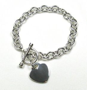 【送料無料】ブレスレット　アクセサリ―　トグルリンクスターリングブレスレット85heart charm toggle link solid sterling silver bracelet 85
