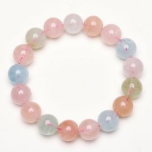 【送料無料】ブレスレット　アクセサリ―　カラフルビーズブレスレットストレッチ124mm natural colorful morganite crystal gem stretch beads bracelet mgbb004