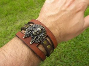 【送料無料】ブレスレット　アクセサリ―　インディオレガロcabeza de indio colgante puo hombre pulsera bison cuero bonito regalo