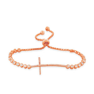 【送料無料】ブレスレット　アクセサリ―　スターリングシルバーバララテンクロスチェーンブレスレットsterling silver rose goldtone crystals religious latin cross chain bracelet