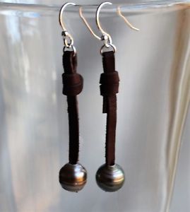 【送料無料】ブレスレット　アクセサリ―　タヒチイヤリングオーストラリアgenuine silver circled tahitian pearls earrings australian leather 2 yevga