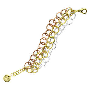 【送料無料】ブレスレット　アクセサリ―　イエローゴールドローズゴールドラウンドリンクブレスレット18k yellow gold, rose gold, amp; fine silver plated textured round link bracelet