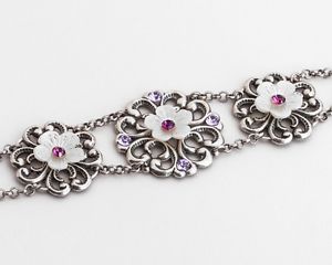 【送料無料】ブレスレット　アクセサリ―　ブレスレットスワロフスキークリスタルパールシルバーbridal amethyst filigree bracelet swarovski crystal pearl silver wedding jewelry