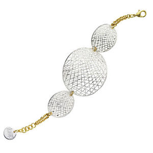 【送料無料】ブレスレット　アクセサリ―　シルバーゴールドメッシュディスクブレスレットfine silver and gold electro plated oval mesh disc bracelet