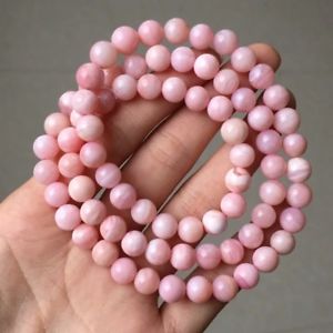 【送料無料】ブレスレット　アクセサリ&mdash;　ピンクパウダーオパールクリスタルラウンドビーズブレスレットクリア8mm genuine natural pink powder opal crystal round clear beads bracelet aaa｜hokushin 19,866円