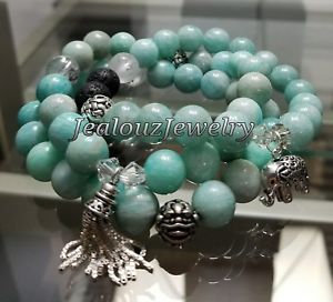 【送料無料】ブレスレット アクセサリ― スターリングトルコアマゾナイトヨガマラブレスレットsterling silver elephant tassel turquoise amazonite gemstone yoga mala bracelet