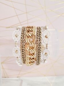 【送料無料】ブレスレット　アクセサリ―　ジューシークチュールブレスレットマルチストランドチェーンゴールドjuicy couture bracelet multi strand chain gold white statement great cond rare