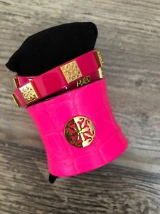 【送料無料】ブレスレット　アクセサリ―　カフネオンピンクセット rustic cuff neon pink lambskin double meagen set