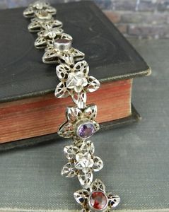 【送料無料】ブレスレット　アクセサリ―　ストーンスターリングシルバーリンクテニスブレスレットmulticolor stone sterling silver flower link tennis bracelet