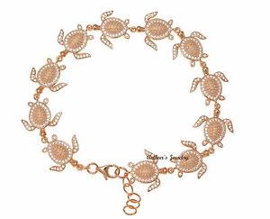 【送料無料】ブレスレット アクセサリ— ローズゴールドメッキソリッドシルバーハワイリンクブレスレットrose gold plated solid 925 silver hawaiian sea turtle link bracelet cz 75inch|hokushin