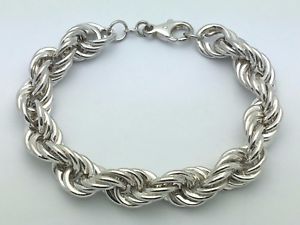 【送料無料】ブレスレット　アクセサリ&mdash;　スターリング775ロープチェーンブレスレット11mm 221グラムsterling silver hollow 775 twisted rope chain bracelet 11 mm 221 grams｜hokushin