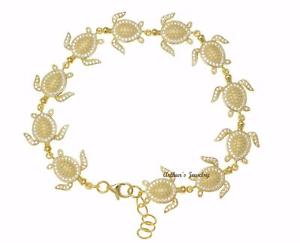 【送料無料】ブレスレット　アクセサリ―　yellow gold plated solid 925hawaiian seaturtle link bracelet cz 75inchyellow gold plated solid 925 silver hawaiian sea tur