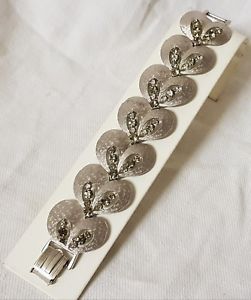 【送料無料】ブレスレット アクセサリ― ビンテージブレスレットマットクリスタルスモークvintage bracelet signed art metal silver textured matte crystal smokedt12