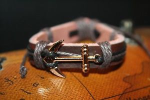 【送料無料】ブレスレット　アクセサリ&mdash;　カフアンカーラップブレスレットmen genuine leather nautical wrap adjustable brown cuff anchor bracelet｜hokushin