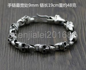 【送料無料】ブレスレット　アクセサリ―　ビンテージスカルヘッドマンブレスレットスターリングシルバーパンクvintage skull heads man bracelet s925 sterling silver punk gifts