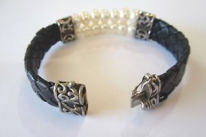 【送料無料】ブレスレット　アクセサリ&mdash;　シルバーアンプブレスレットhonora ster silver leather amp; double row cultured fresh water pearl bracelet｜hokushin