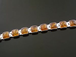 【送料無料】ブレスレット　アクセサリ―　シルバーブレスレットオレンジオレンジスターリングシルバーブレスレットgenuine amber squares in silver bracelet amber set in sterling silver bracelet