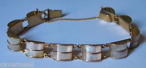 【送料無料】ブレスレット　アクセサリ―　チェーンヴィンテージa9old vintage jewel gold bracelet small chain brass carved inlaid mother of pearla9 21,445円