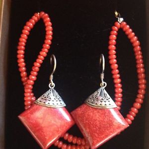 【送料無料】ブレスレット　アクセサリ&mdash;　ブレスレットイヤリングred coral bracelet and earrings with sterling silver｜hokushin 23,026円