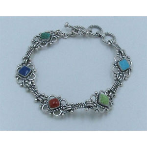 【送料無料】ブレスレット　アクセサリ―　multiトルコリンク925スターリングブレスレット925 sterling silver multistone turquoise coral lapis flower linked bracelet