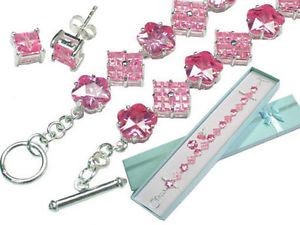 【送料無料】ブレスレット　アクセサリ―　スターリングピンクczブレスレットイアリングセットsterling silver pink ice cz bracelet and earrings set 28,656円