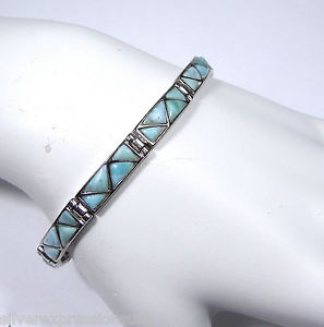 【送料無料】ブレスレット　アクセサリ―　ドミニカスターリングシルバーリンクテニスブレスレットaaa genuine dominican larimar 925 sterling silver link tennis bracelet 75