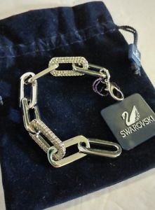 【送料無料】ブレスレット　アクセサリ―　スワロフスキークリスタルブレスレットリンクシルバードルトーンswarovski crystal bracelet large link silver tone nwt in gift bag retail 210