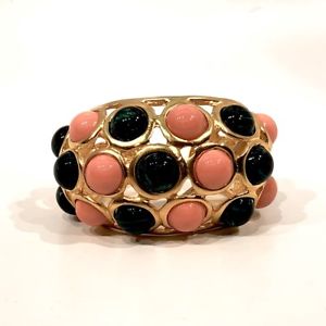 【送料無料】ブレスレット　アクセサリ―　ケネスジェイレーンガラスカボションカフグリーンオレンジkenneth jay lane glass and resin cabochon cuff green orange goldplated