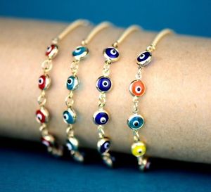 【送料無料】ブレスレット　アクセサリ―　14kイエローホワイトゴールドブレスレット14k yellow or white gold evil eye bracelet
