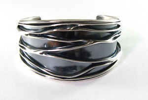 【送料無料】ブレスレット アクセサリ— スターリングシルバーワイドカフブレスレット925 sterling silver 1 58 wide crushed cuff bracelet 78 14 wrist|hokushin