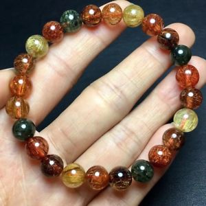 【送料無料】ブレスレット アクセサリ— チタンルチルラウンドビーズブレスレット8mm natural colorf titanium rutilated quartz crystal round beads bracelet|hokushin