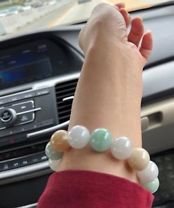【送料無料】ブレスレット アクセサリ― ビーズブレスレット~60mm certified grade a shinny green yellow white jadeite beads bracelet