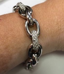 【送料無料】ブレスレット　アクセサリ―　スターリングシルバーリンクブレスレットstunning sterling silver 925 heavy link cz statement bracelet 9