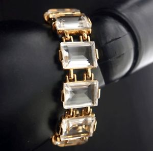 【送料無料】ブレスレット　アクセサリ―　スワロフスキーラインストーンエメラルドカットクリアブレスレットswarovski emerald cut clear rhinestone bracelet