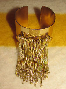 【送料無料】ブレスレット　アクセサリ―　ゴールドトーンチェーンフリンジブレスレットカフワイドbisjoux brass gold tone chain fringe bracelet cuff 2 wide